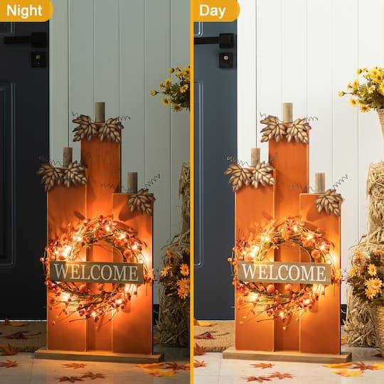 Glitzhome® 30" Fall Lighted Pumpkin & Wreath Décor with Timer